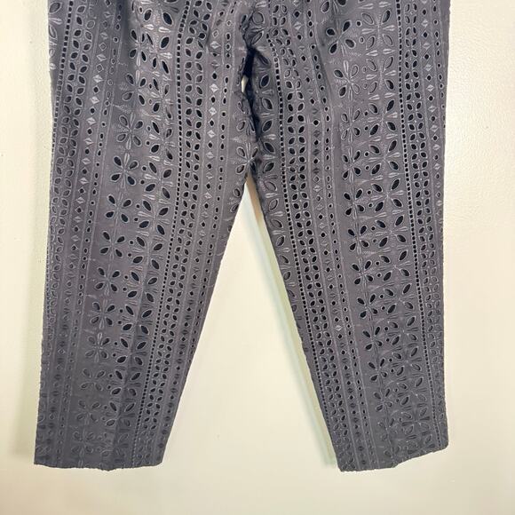 J.Crew Women's Pull-On Pant Eyelet Black High Rise Elastic Cropped Straight 12 - Picture 3 of 10